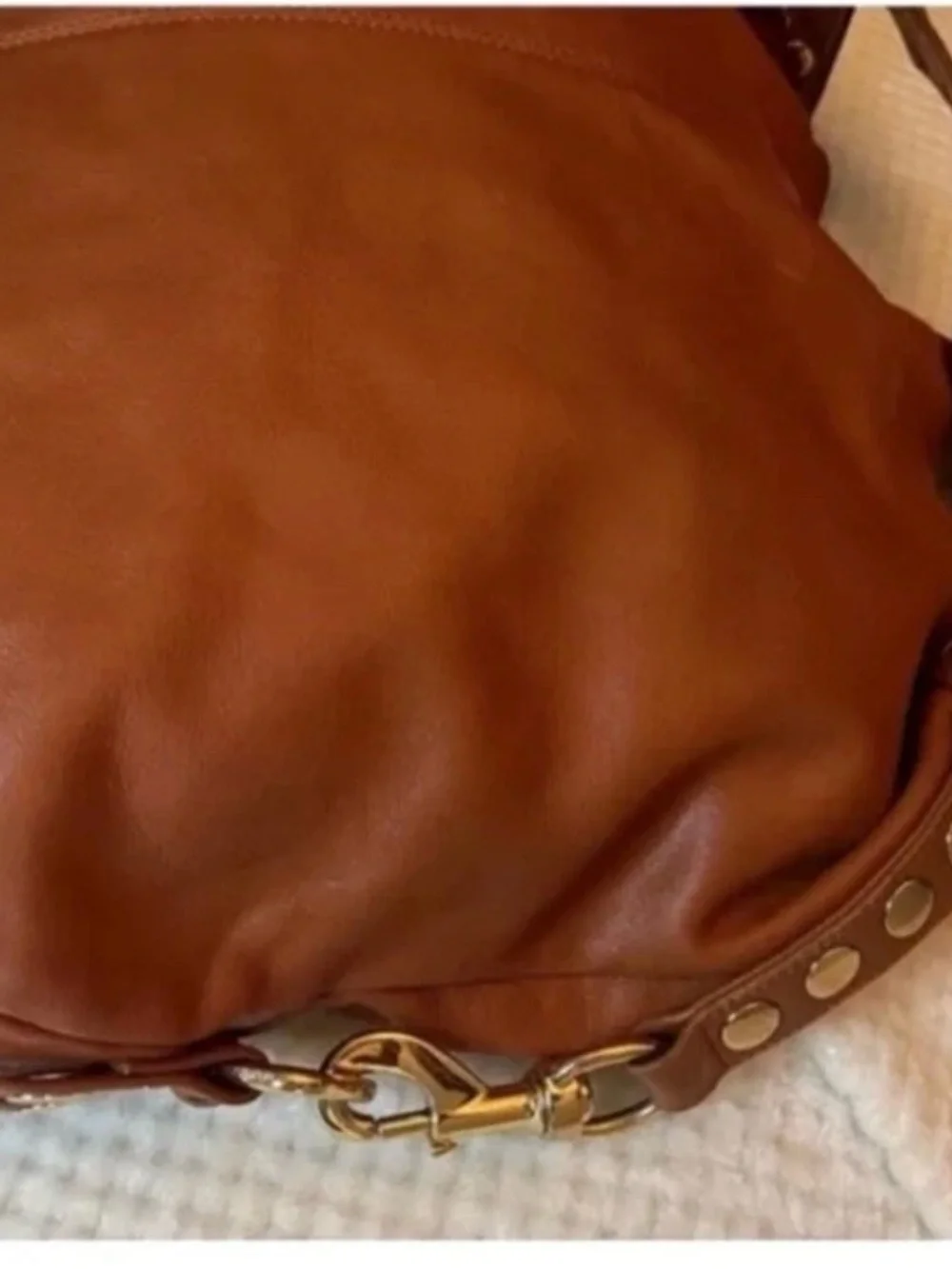 💚Y2K Rebecca Minkoff Nikki, Gold studs Hobo bag Tan Leather Shoulder Bag 🩷
